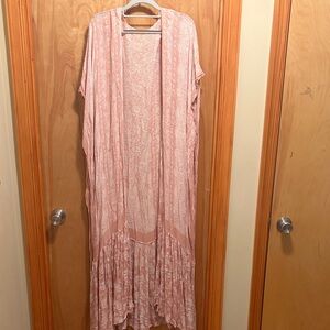 Pink Patterned Long Kimono